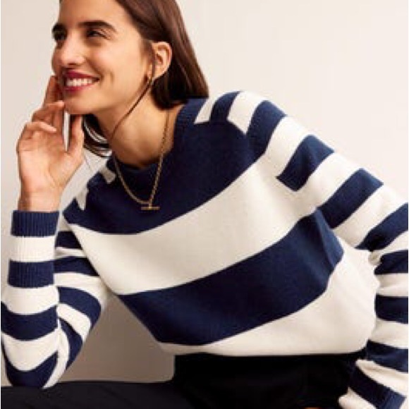 Boden Olivia Merino Wood Navy Striped Jumper Size Small - Picture 3 of 10